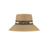 D-Bobby Large Brim Hat  Straw with Beige and Black Embroidered Band