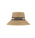 D-Bobby Large Brim Hat  Straw with Beige and Black Embroidered Band