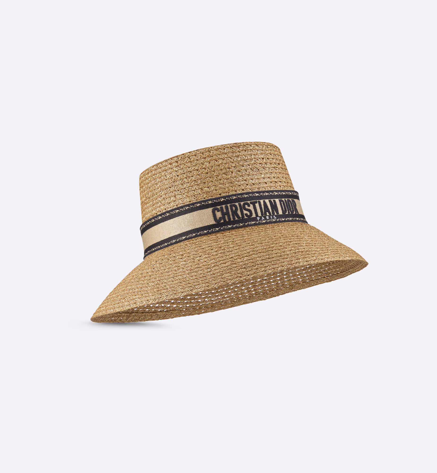 D-Bobby Large Brim Hat  Straw with Beige and Black Embroidered Band - Image 3