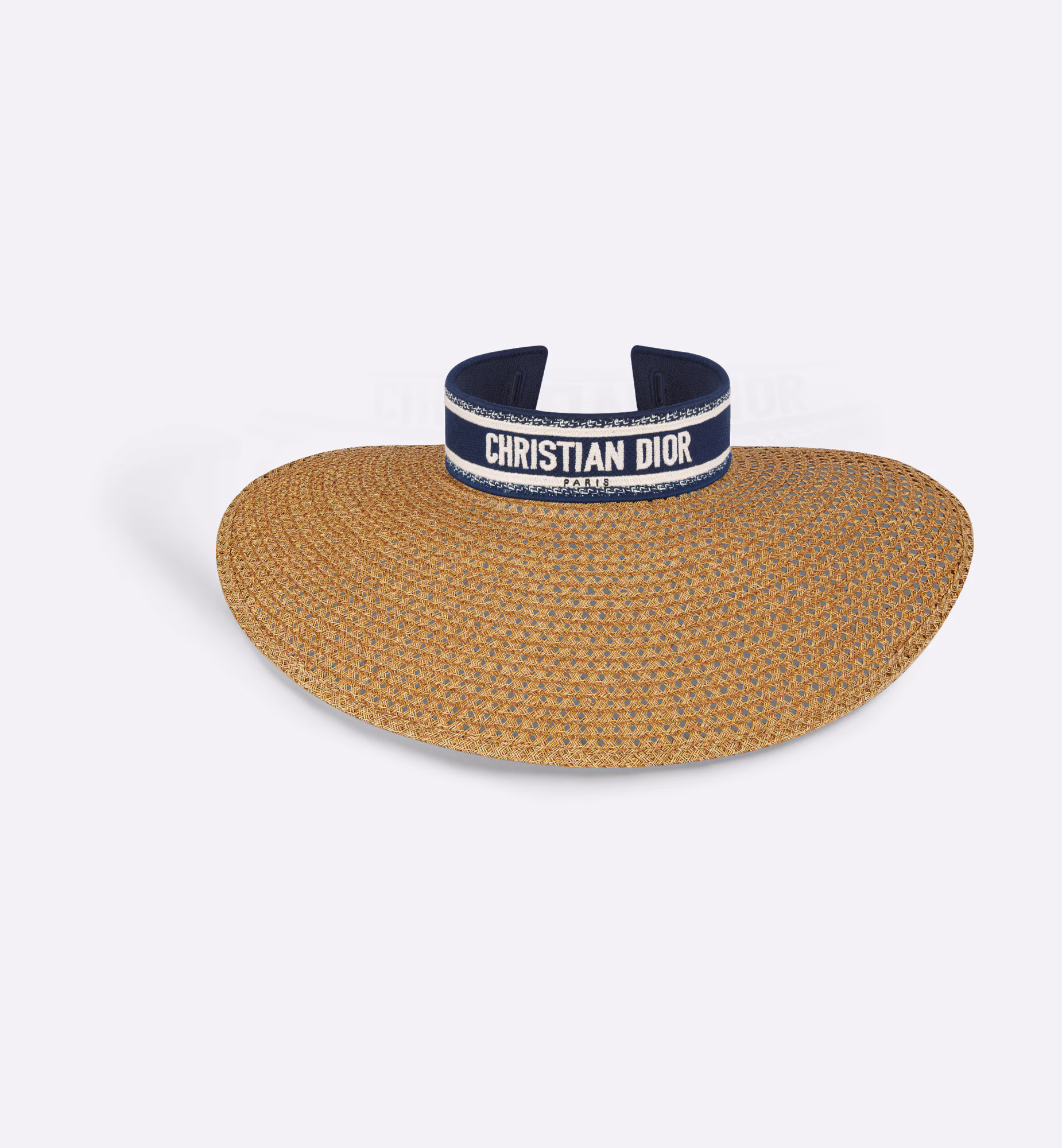 Dioriviera D-Ocean Visor with Mitzah  Straw with Navy Blue and White Embroidered Band - Image 5