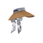 Dioriviera D-Ocean Visor with Mitzah  Straw with Navy Blue and White Embroidered Band