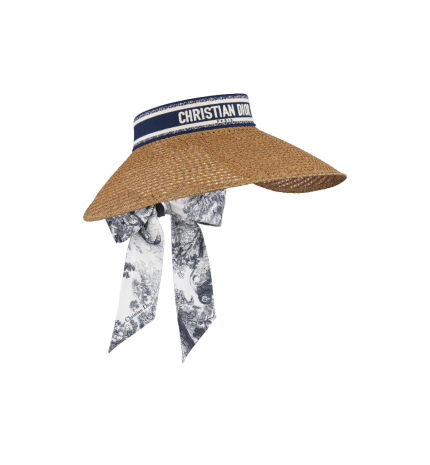 Dioriviera D-Ocean Visor with Mitzah  Straw with Navy Blue and White Embroidered Band