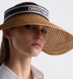 Dioriviera D-Ocean Visor with Mitzah  Straw with Navy Blue and White Embroidered Band - Image 3
