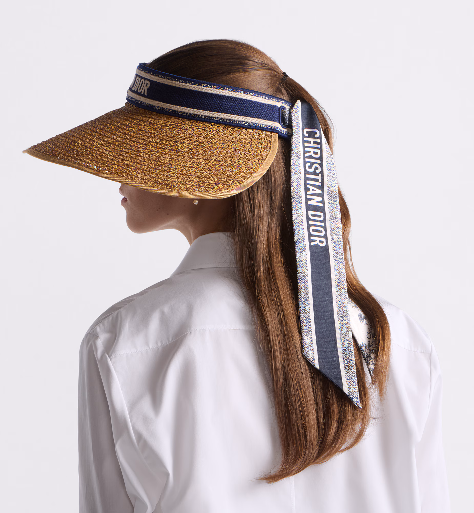Dioriviera D-Ocean Visor with Mitzah  Straw with Navy Blue and White Embroidered Band - Image 4