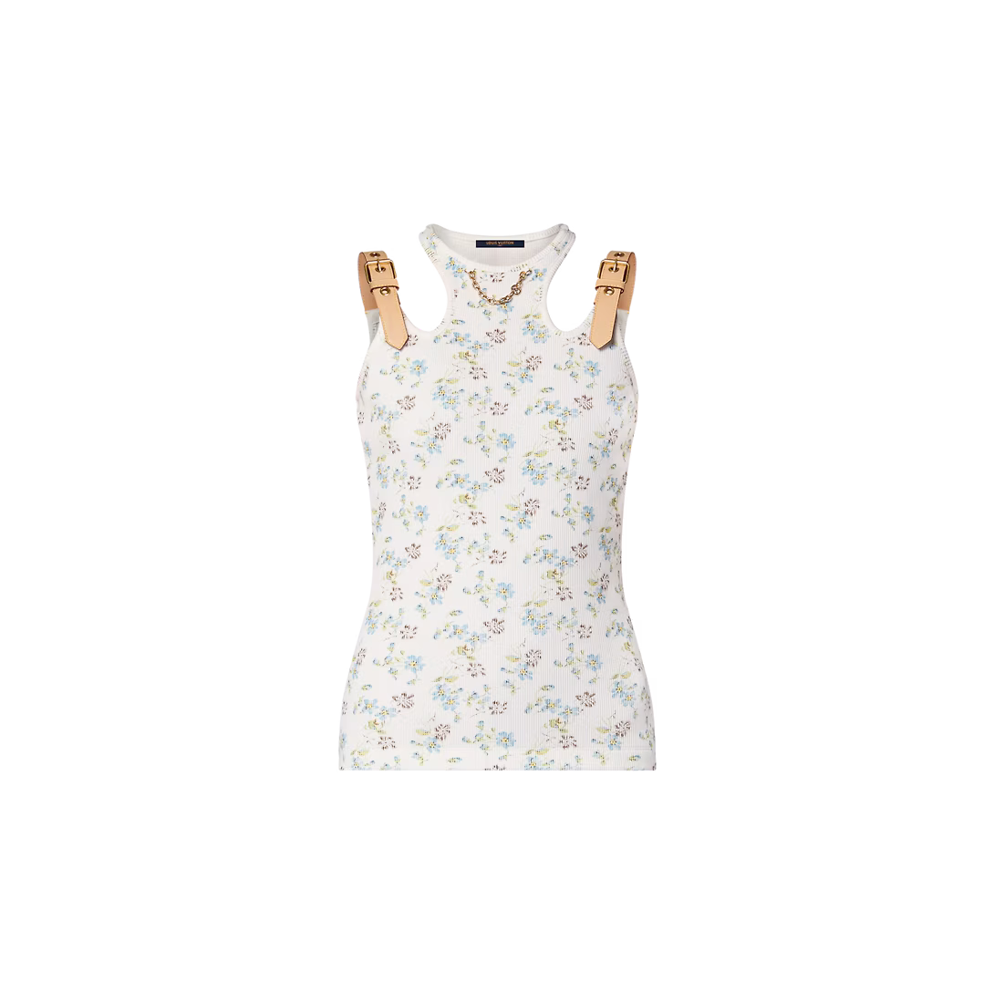 Floral Print Eyelet Belt Tank Top