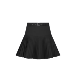 Pleated Miniskirt Black Cotton Gabardine