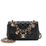 Black Quilted Lambskin Mini Rectangular Coco Charms Flap Bag