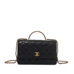 Black Quilted Lambskin Top Handle Flap Bag