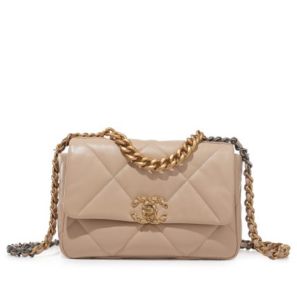 Beige Quilted Lambskin Chanel 19