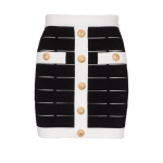 Two-tone Buttoned Knit Skirt