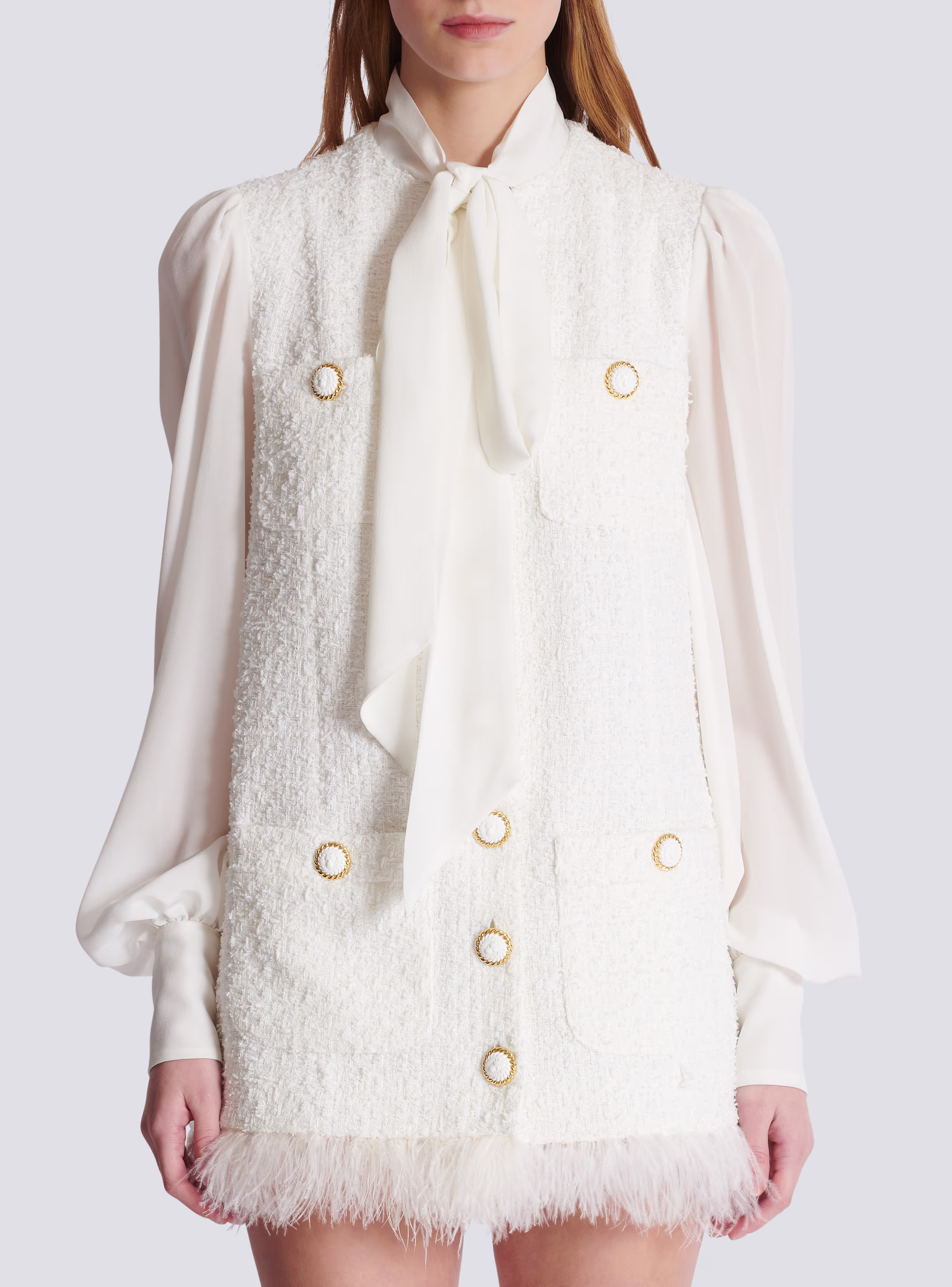 Tweed Dress with Pussy-bow Collar - Image 5