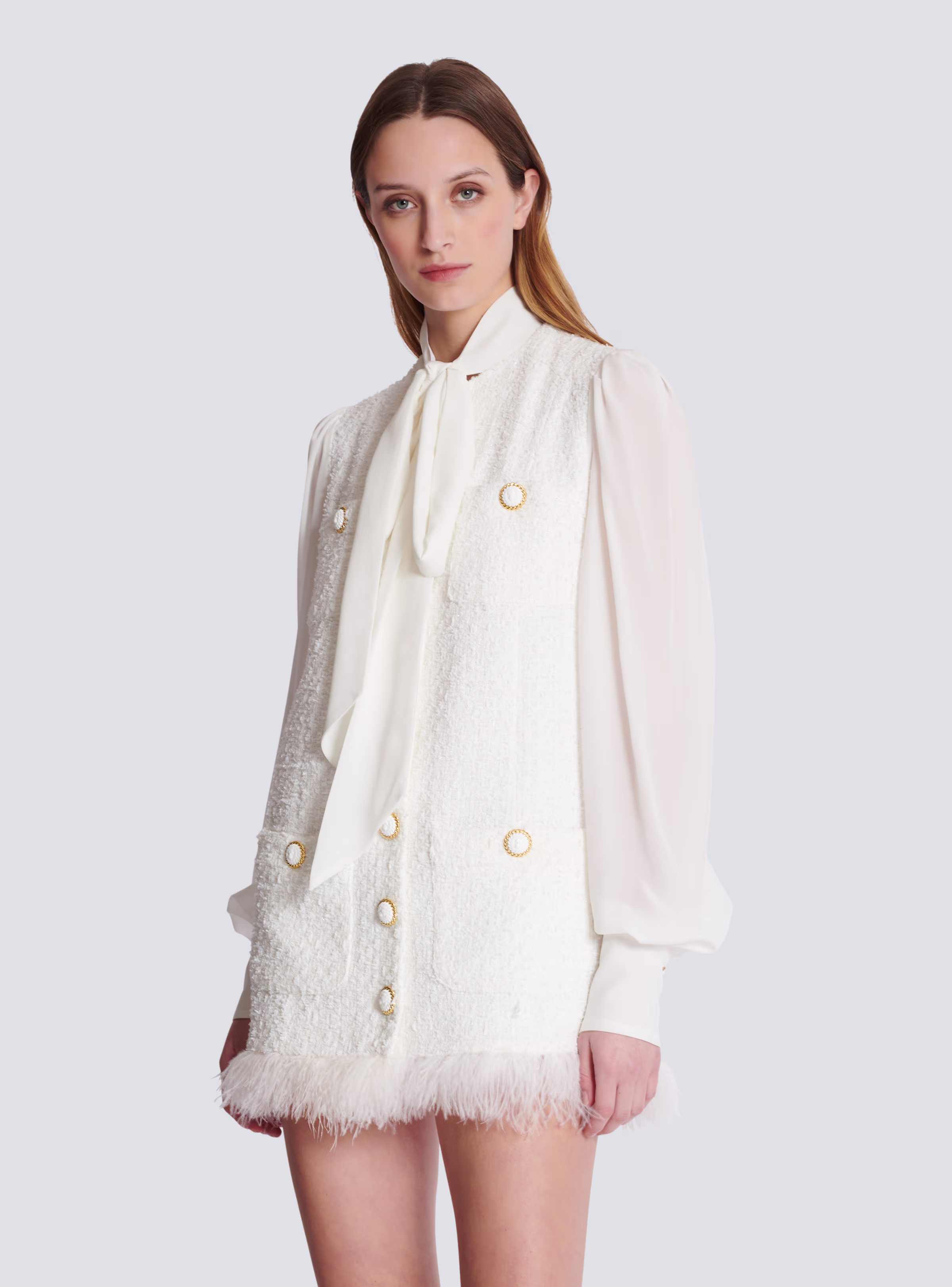 Tweed Dress with Pussy-bow Collar - Image 6