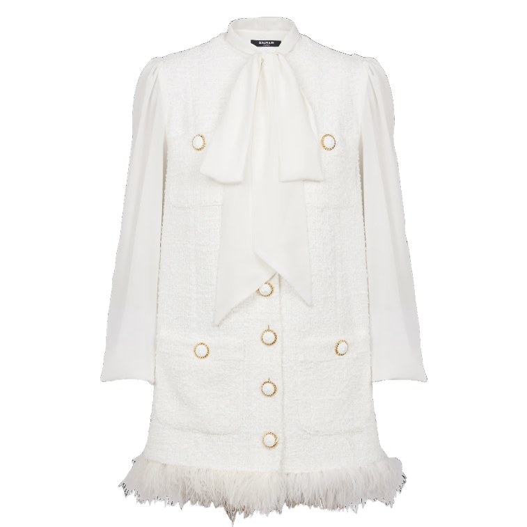 DF1R9179MF180FAF. Tweed Dress with Pussy-bow Collar - Image 1