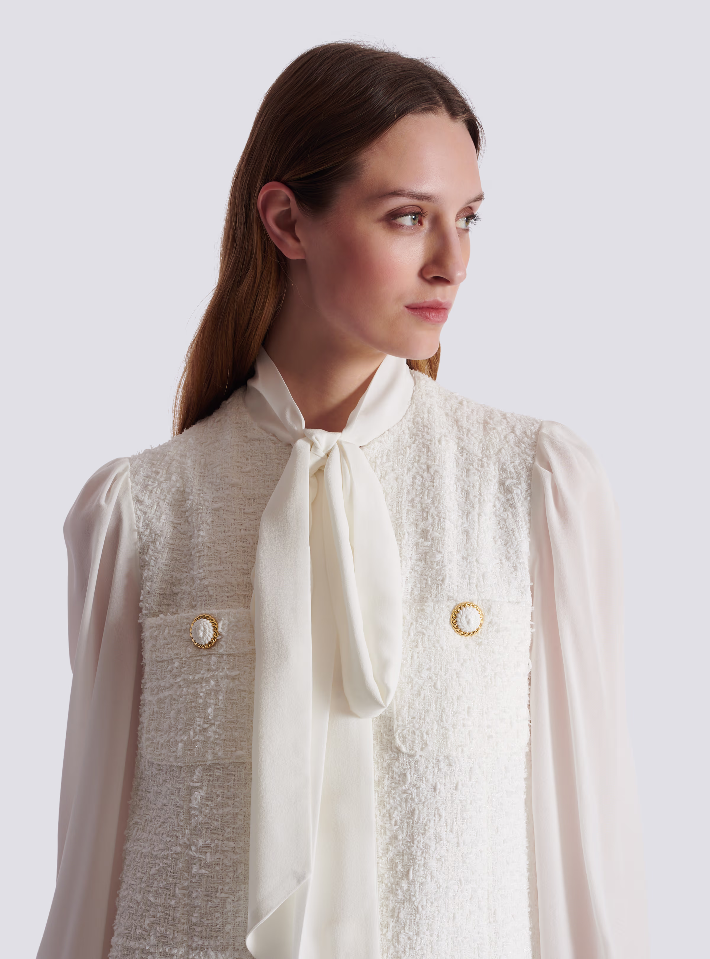 Tweed Dress with Pussy-bow Collar - Image 7